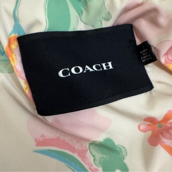 Preloved Women COACH Blocked Floral Cream Sherpa Oversize Jacket Small Winter - Picture 15 of 16